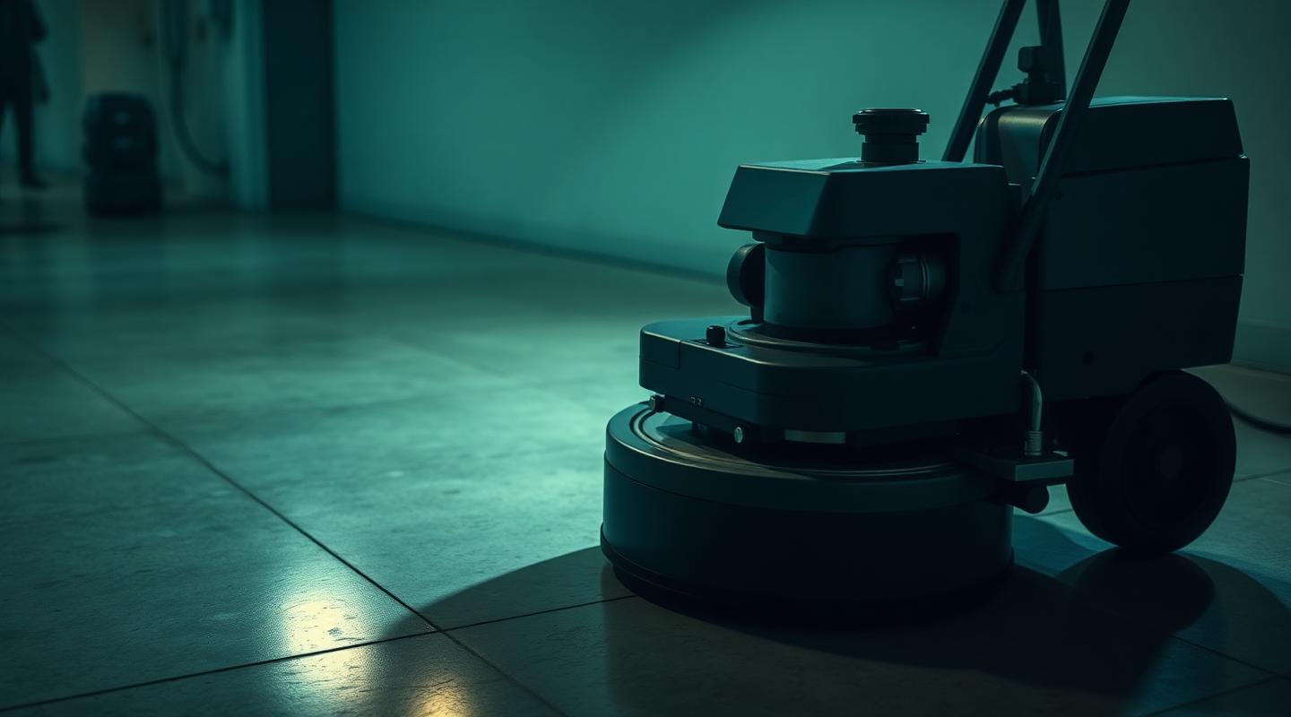 Industrial floor buffer on polished concrete